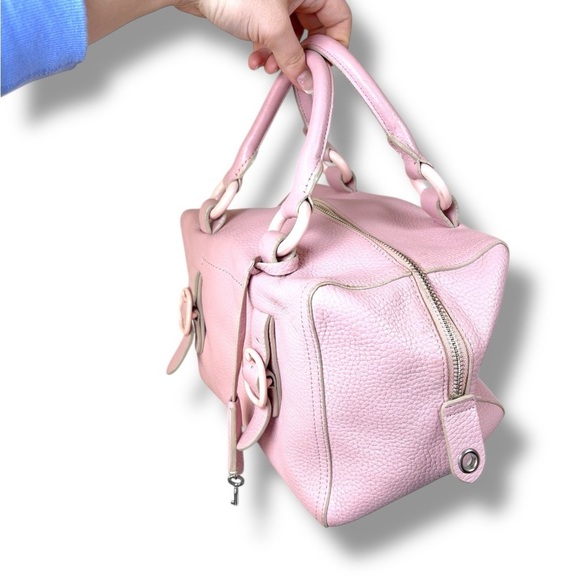 Vintage Y2K DKNY Soft Pastel Pink Leather Shoulder Box Tote Bag Purse - Picture 3 of 8